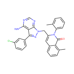 Cc1ccccc1-n1c(Cn2nc(-c3cccc(Cl)c3)c3c(N)ncnc32)cc2cccc(C)c2c1=O ZINC000088346053