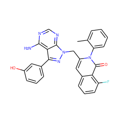 Cc1ccccc1-n1c(Cn2nc(-c3cccc(O)c3)c3c(N)ncnc32)cc2cccc(F)c2c1=O ZINC000088346137