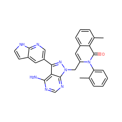 Cc1ccccc1-n1c(Cn2nc(-c3cnc4[nH]ccc4c3)c3c(N)ncnc32)cc2cccc(C)c2c1=O ZINC000142837735