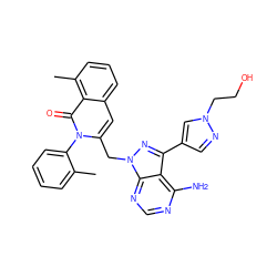 Cc1ccccc1-n1c(Cn2nc(-c3cnn(CCO)c3)c3c(N)ncnc32)cc2cccc(C)c2c1=O ZINC000088345935