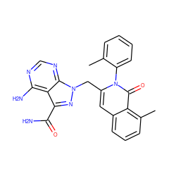 Cc1ccccc1-n1c(Cn2nc(C(N)=O)c3c(N)ncnc32)cc2cccc(C)c2c1=O ZINC000088345659