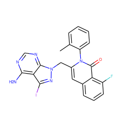 Cc1ccccc1-n1c(Cn2nc(I)c3c(N)ncnc32)cc2cccc(F)c2c1=O ZINC000088346150