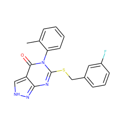 Cc1ccccc1-n1c(SCc2cccc(F)c2)nc2n[nH]cc2c1=O ZINC000008830013