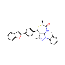 Cc1ccccc1-n1nc(C)c2c1NC(=O)[C@H](C)S[C@@H]2c1ccc(-c2cc3ccccc3o2)cc1 ZINC000084704350