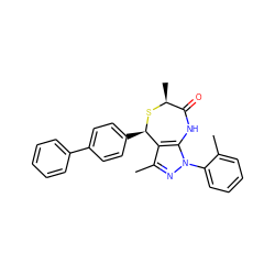 Cc1ccccc1-n1nc(C)c2c1NC(=O)[C@H](C)S[C@@H]2c1ccc(-c2ccccc2)cc1 ZINC000084672018