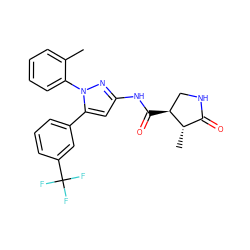 Cc1ccccc1-n1nc(NC(=O)[C@H]2CNC(=O)[C@@H]2C)cc1-c1cccc(C(F)(F)F)c1 ZINC000169707160