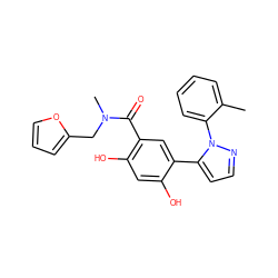 Cc1ccccc1-n1nccc1-c1cc(C(=O)N(C)Cc2ccco2)c(O)cc1O ZINC000117963958