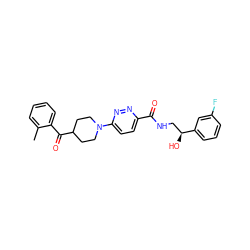 Cc1ccccc1C(=O)C1CCN(c2ccc(C(=O)NC[C@H](O)c3cccc(F)c3)nn2)CC1 ZINC000045337596