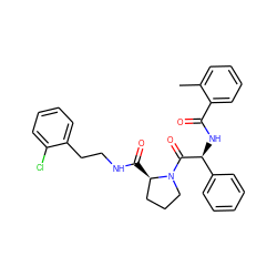 Cc1ccccc1C(=O)N[C@H](C(=O)N1CCC[C@H]1C(=O)NCCc1ccccc1Cl)c1ccccc1 ZINC000095600784