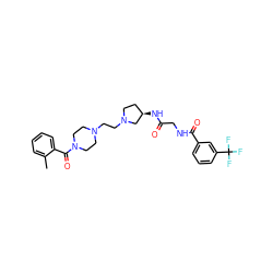 Cc1ccccc1C(=O)N1CCN(CCN2CC[C@@H](NC(=O)CNC(=O)c3cccc(C(F)(F)F)c3)C2)CC1 ZINC000049802276