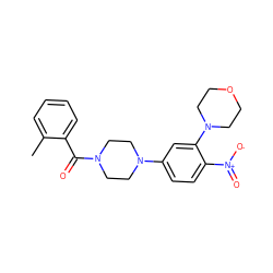 Cc1ccccc1C(=O)N1CCN(c2ccc([N+](=O)[O-])c(N3CCOCC3)c2)CC1 ZINC000004575227