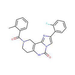 Cc1ccccc1C(=O)N1CCc2[nH]c(=O)n3cc(-c4ccccc4F)nc3c2C1 ZINC000027553720