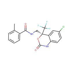 Cc1ccccc1C(=O)NC[C@@]1(C(F)(F)F)OC(=O)Nc2ccc(Cl)cc21 ZINC000045255472