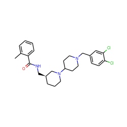 Cc1ccccc1C(=O)NC[C@@H]1CCCN(C2CCN(Cc3ccc(Cl)c(Cl)c3)CC2)C1 ZINC000028465160