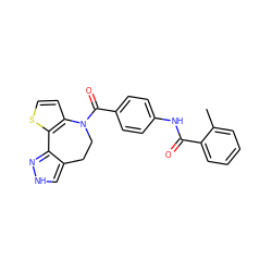 Cc1ccccc1C(=O)Nc1ccc(C(=O)N2CCc3c[nH]nc3-c3sccc32)cc1 ZINC000000838595