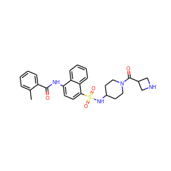 Cc1ccccc1C(=O)Nc1ccc(S(=O)(=O)NC2CCN(C(=O)C3CNC3)CC2)c2ccccc12 ZINC000035242584