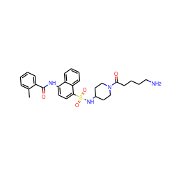 Cc1ccccc1C(=O)Nc1ccc(S(=O)(=O)NC2CCN(C(=O)CCCCN)CC2)c2ccccc12 ZINC000035242582