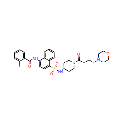 Cc1ccccc1C(=O)Nc1ccc(S(=O)(=O)NC2CCN(C(=O)CCCN3CCOCC3)CC2)c2ccccc12 ZINC000036184933