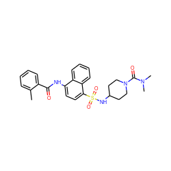 Cc1ccccc1C(=O)Nc1ccc(S(=O)(=O)NC2CCN(C(=O)N(C)C)CC2)c2ccccc12 ZINC000035242590