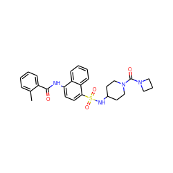 Cc1ccccc1C(=O)Nc1ccc(S(=O)(=O)NC2CCN(C(=O)N3CCC3)CC2)c2ccccc12 ZINC000035242691