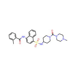 Cc1ccccc1C(=O)Nc1ccc(S(=O)(=O)NC2CCN(C(=O)N3CCN(C)CC3)CC2)c2ccccc12 ZINC000028604049