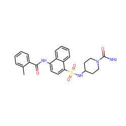 Cc1ccccc1C(=O)Nc1ccc(S(=O)(=O)NC2CCN(C(N)=O)CC2)c2ccccc12 ZINC000035242688