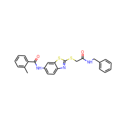 Cc1ccccc1C(=O)Nc1ccc2nc(SCC(=O)NCc3ccccc3)sc2c1 ZINC000000705350