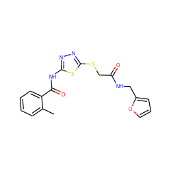 Cc1ccccc1C(=O)Nc1nnc(SCC(=O)NCc2ccco2)s1 ZINC000004328226