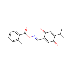 Cc1ccccc1C(=O)O/N=C/C1=CC(=O)C(C(C)C)=CC1=O ZINC000169340811