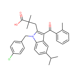 Cc1ccccc1C(=O)c1c(CC(C)(C)C(=O)O)n(Cc2ccc(Cl)cc2)c2ccc(C(C)C)cc12 ZINC000028118748