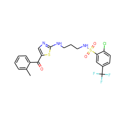 Cc1ccccc1C(=O)c1cnc(NCCCNS(=O)(=O)c2cc(C(F)(F)F)ccc2Cl)s1 ZINC000028462116