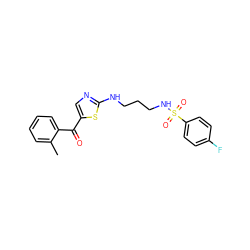 Cc1ccccc1C(=O)c1cnc(NCCCNS(=O)(=O)c2ccc(F)cc2)s1 ZINC000028462333