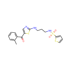 Cc1ccccc1C(=O)c1cnc(NCCCNS(=O)(=O)c2cccs2)s1 ZINC000028396798