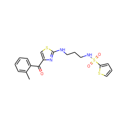 Cc1ccccc1C(=O)c1csc(NCCCNS(=O)(=O)c2cccs2)n1 ZINC000028457556