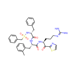 Cc1ccccc1C[C@H](NC(=O)[C@@H](Cc1ccccc1)NS(=O)(=O)Cc1ccccc1)C(=O)N[C@@H](CCCN=C(N)N)C(=O)c1nccs1 ZINC000026399818