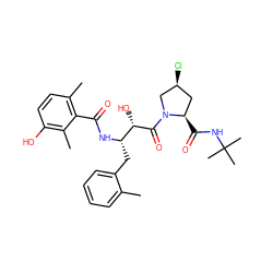 Cc1ccccc1C[C@H](NC(=O)c1c(C)ccc(O)c1C)[C@H](O)C(=O)N1C[C@@H](Cl)C[C@H]1C(=O)NC(C)(C)C ZINC000014944429