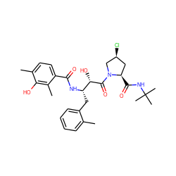 Cc1ccccc1C[C@H](NC(=O)c1ccc(C)c(O)c1C)[C@H](O)C(=O)N1C[C@@H](Cl)C[C@H]1C(=O)NC(C)(C)C ZINC000014944427