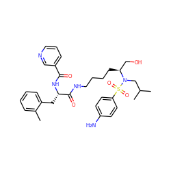 Cc1ccccc1C[C@H](NC(=O)c1cccnc1)C(=O)NCCCC[C@@H](CO)N(CC(C)C)S(=O)(=O)c1ccc(N)cc1 ZINC000148972337