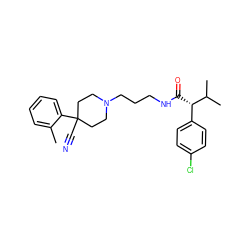 Cc1ccccc1C1(C#N)CCN(CCCNC(=O)[C@@H](c2ccc(Cl)cc2)C(C)C)CC1 ZINC000029388546