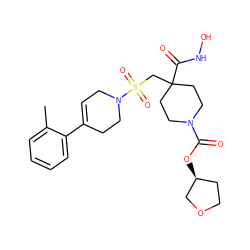 Cc1ccccc1C1=CCN(S(=O)(=O)CC2(C(=O)NO)CCN(C(=O)O[C@H]3CCOC3)CC2)CC1 ZINC000029039940