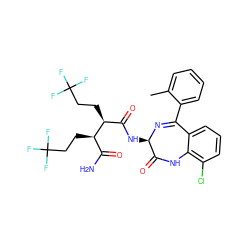 Cc1ccccc1C1=N[C@H](NC(=O)[C@H](CCC(F)(F)F)[C@H](CCC(F)(F)F)C(N)=O)C(=O)Nc2c(Cl)cccc21 ZINC000210756260