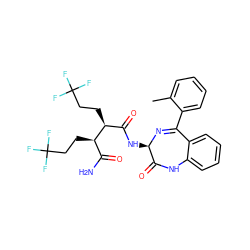 Cc1ccccc1C1=N[C@H](NC(=O)[C@H](CCC(F)(F)F)[C@H](CCC(F)(F)F)C(N)=O)C(=O)Nc2ccccc21 ZINC000210779019