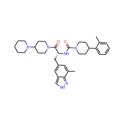 Cc1ccccc1C1CCN(C(=O)N[C@H](Cc2cc(C)c3n[nH]cc3c2)C(=O)N2CCC(N3CCCCC3)CC2)CC1 ZINC000653709026