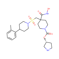 Cc1ccccc1C1CCN(S(=O)(=O)CC2(C(=O)NO)CCN(C(=O)O[C@@H]3CCNC3)CC2)CC1 ZINC000029040095