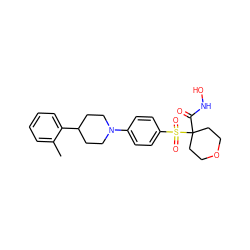 Cc1ccccc1C1CCN(c2ccc(S(=O)(=O)C3(C(=O)NO)CCOCC3)cc2)CC1 ZINC000049110023