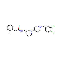 Cc1ccccc1CC(=O)NC[C@@H]1CCCN(C2CCN(Cc3ccc(Cl)c(Cl)c3)CC2)C1 ZINC000028471820