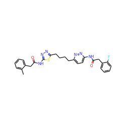 Cc1ccccc1CC(=O)Nc1nnc(CCCCc2ccc(NC(=O)Cc3ccccc3F)nn2)s1 ZINC000169698450