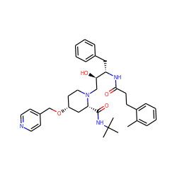 Cc1ccccc1CCC(=O)N[C@@H](Cc1ccccc1)[C@H](O)CN1CC[C@@H](OCc2ccncc2)C[C@H]1C(=O)NC(C)(C)C ZINC000014943142