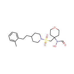 Cc1ccccc1CCC1CCN(S(=O)(=O)CC2(N(O)C=O)CCOCC2)CC1 ZINC000071294611