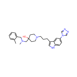 Cc1ccccc1CN(C)CC1(O)CCN(CCCc2c[nH]c3ccc(-n4cnnc4)cc23)CC1 ZINC000027080022